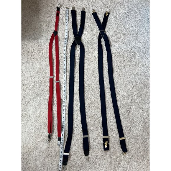 LOT of 3 pairs Mens Suspenders clip metal solid red blue Navy - Picture 9 of 11
